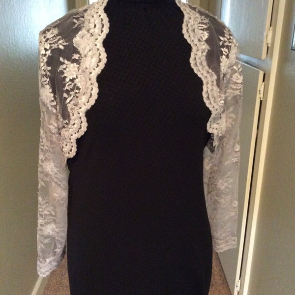 Shrug/bolero/jacket Long sleeved in Scalloped edged Lace  Sizes from xs to Plus size 6XL