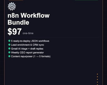 n8n Workflow Bundle | 5 AI Automations | Lead Enrichment, CRM Sync, Gmail AI Triage, Weekly Reports, Client Onboarding | Instant Download