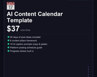 AI Content Calendar Template | 90 Days of Social Media Content | AI Caption Prompts | Instagram, LinkedIn TikTok, Pinterest | Google Sheets