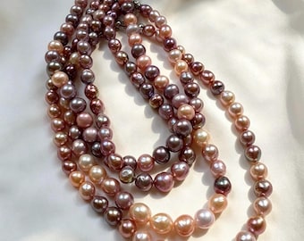 Metallic Purple Baroque Pearl Necklace | 9-11mm Freshwater Pearls, 18" Strand Choker