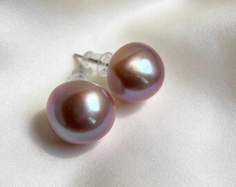 Lavender Freshwater Mabe Pearl Studs - 13mm Unique Minimalist Earrings |  Everyday Jewelry Gift for Her