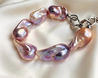 Effortless Grace: Handcrafted ~20mm Flame Baroque Pearl Bracelet