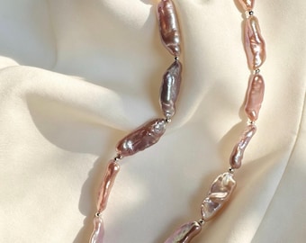Purple Freshwater Baroque Pearl Necklace, Stick Pearl Choker, Unique Statement Pearl Jewelry, Birthday Gift