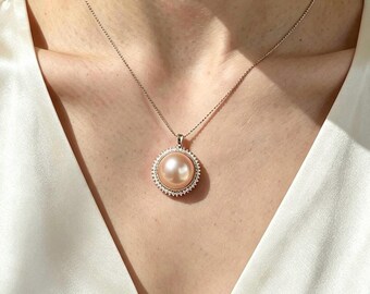 14.5mm Freshwater Pearl Pendant | Unique Pink Purple Pearl | Hypoallergenic Sterling Silver, Minimalist Gift for Her