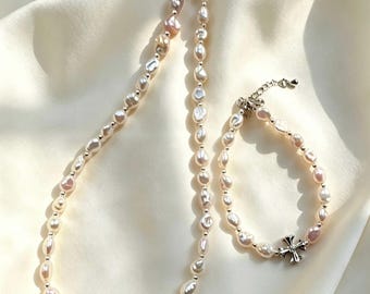 Gothic Baroque Pearl Necklace Bracelet Set | Freshwater Pearl Jewelry