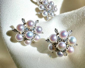 Freshwater Pearl Jewelry Set - Snowflake Earrings Pendant Set