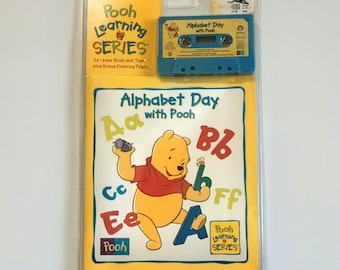 Disney Winnie the Pooh Alphabet Day com livro de leitura conjunta e cassete do Pooh, 1994