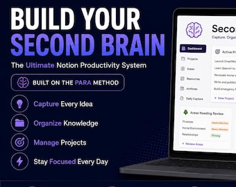 Second Brain OS | Notion Template | PARA Method Dashboard | Knowledge Management System | Productivity Planner | Digital Brain