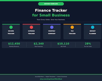 Small Business Finance Tracker Notion Template | Income, Expense, Tax, Budget Planners