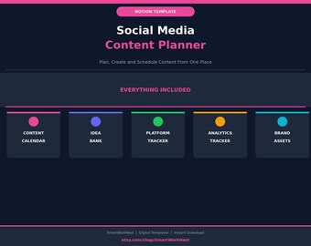 Social Media Content Planner Notion Template | Calendar, Ideas, Analytics, Brand Asset