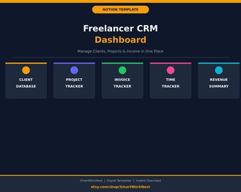 Freelancer CRM Dashboard Notion Template | Client, Invoice, Time Tracker