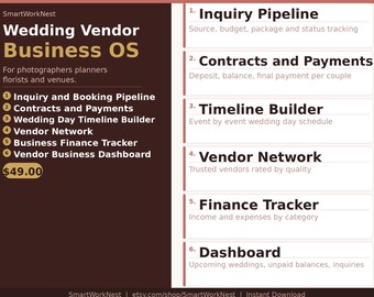 Wedding Vendor Business OS Notion Template | Photographer Planner Florist Booking Pipeline Contracts Timeline