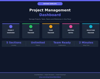 Project Management Dashboard Notion Template | Task Trackers, Meeting Notes