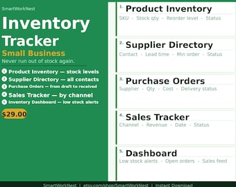 Small Business Inventory Tracker Notion Template | Stock Management Product Supplier Purchase Order Sales Tracker