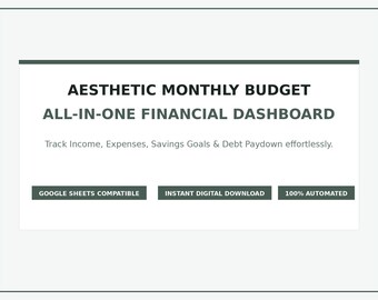 Monthly Budget Spreadsheet, Financial Dashboard, Savings Goals (Digital Download)