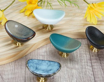 Yuan‑Bao Shape Ceramic Cabinet Knob, Prosperity Good‑Luck Drawer Pull ,Unique Dresser Knobs