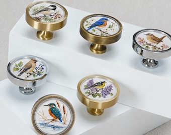 Bird Cabinet Knobs, Floral Drawer Pulls, Dresser Knobs, Brass/Chrome/Antique Bronze Kitchen Hardware,