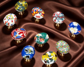 Hand Painted Ceramic Drawer Knobs | Floral Pattern Cabinet Pulls ,Boho  Wardrobe Door Handle