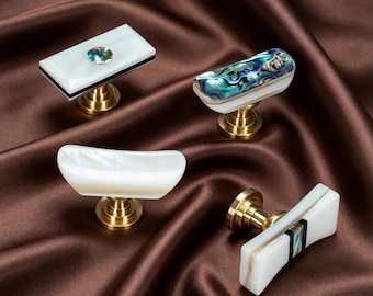 Unique Cabinet Knobs | Natural Abalone Shell Drawer Pulls, Luxury Dresser Knobs Hardware