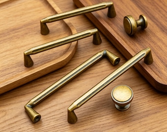 Vintage Brass Zinc Alloy Cabinet Pulls, Retro Dresser Drawer Handles, Kitchen Cabinet Hardware