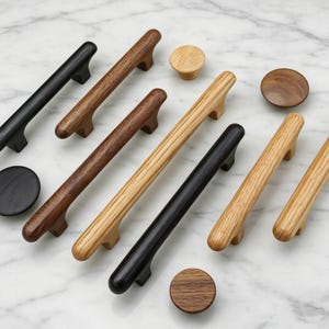Wood Cabinet Pulls, Walnut / Black White Oak Drawer Handles, Wooden Minimalist Kitchen  Knobs Hardware