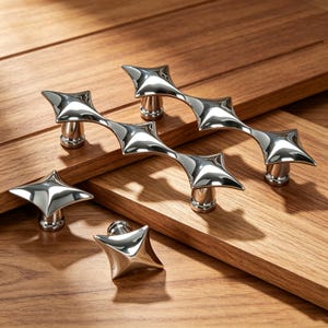 1 PCS Star Cabinet Pull Knob, Antique Brass Drawer Handles, silver Kitchen Cupboard hardware