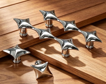 1 PCS Star Cabinet Pull Knob, Antique Brass Drawer Handles, silver Kitchen Cupboard hardware