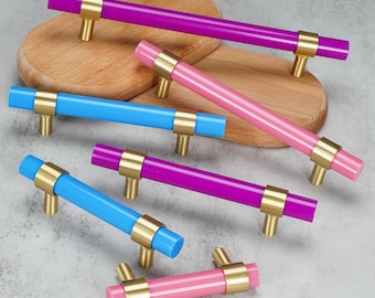 Colorful Acrylic Drawer Pulls, Brass / Black / Polished Chrome Cabinet Handles Knobs Hardware