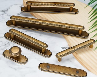 Antique Brass Drawer Pulls | Textured Cabinet Handles with Backplate, Vintage Hardware Dresser Knobs & Pulls