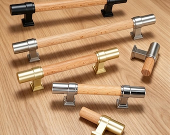 Beech Wood Cabinet Pulls | Wooden Drawer Handles, Modern Kitchen Cupboard Door Pulls