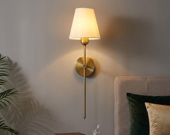 Fabric Shade Wall Sconce | Modern American Bathroom Mirror Lamp | Bedroom Corridor Light | Hardwired E27 | Iron Body Up Down Lighting