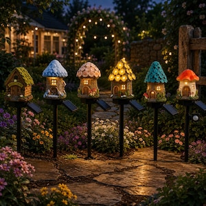 Solar Fairy Mushroom House Light - Resin Miniature Cottage for Garden Yard, Waterproof Outdoor Lawn Ornament, Whimsical Decor Gift