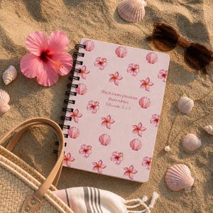 Christian Spiral Notebook for Women- Proverbs 3:15 Scripture Notebook-Tropical Flower and Seashell Pattern- Pink Aesthetic Hardcover Journal