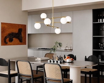6-Light Gold Dimmable Modern Sputnik Sphere Chandelier With Glass Shade Mid Century Modern