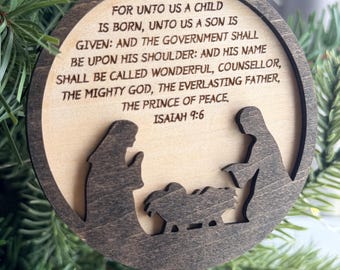 Set di 6 decorazioni natalizie a tema Natività con versetti biblici, set regalo cristiano, regalo di Natale religioso.