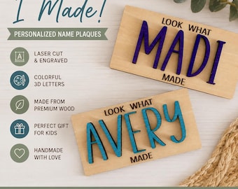 Imán personalizado para exhibir obras de arte infantiles / Imán de madera personalizado para nevera / Mira lo que hice / Exhibición de arte escolar / Regalo para profesores
