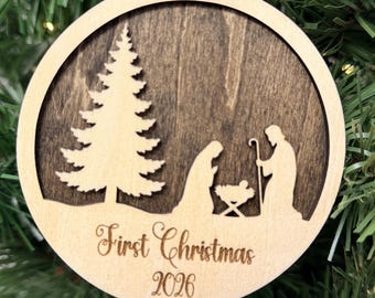 Personalized Nativity Wood Ornament, Custom Family Christmas, Laser Engraved Keepsake