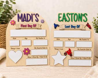 Personalized First Day Last Day Milestone Board, Dry Erase Wood Keepsake, Back to School Sign