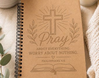 Personalized Prayer Journal | Christian Spiral Notebook | Philippians 4:6  | Bible Study Gift