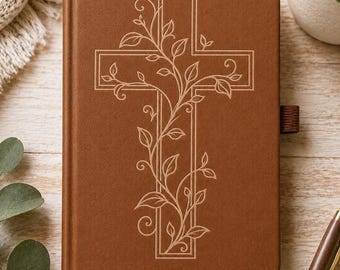 Christian Faux Leather Prayer Journal, Floral Cross, Bible Study Notebook
