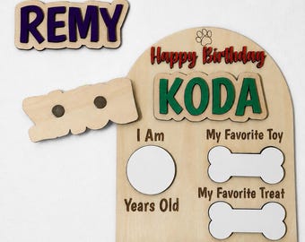 Personalized Dog Birthday Sign, Magnetic Name, Dry Erase Photo Prop, Wood Dog Sign