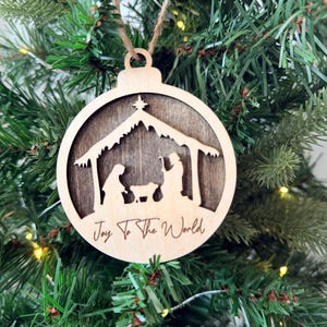 Nativity Ornament Set of 6, Wood Christian Christmas Ornaments, Religious Holiday Decor, Faith-Based Holiday Gift