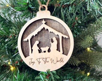 Nativity Ornament Set of 6, Wood Christian Christmas Ornaments, Religious Holiday Decor, Faith-Based Holiday Gift