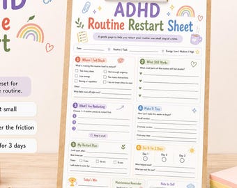 ADHD Routine Restart Sheet Printable for Daily Reset and Low Energy Days