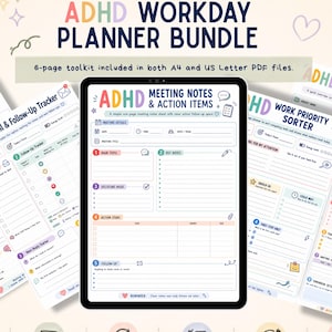 ADHD Workday Planner Bundle for Meetings, Priorities, Projects, Follow-Ups, and Daily Reset