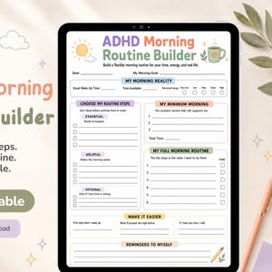 ADHD Morning Routine Builder Printable, Flexible Daily Planner Worksheet for Adults