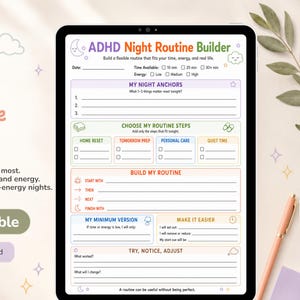 ADHD Night Routine Builder Printable for Flexible Evening Planning and Low Energy Nights