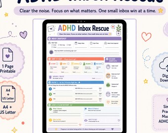 ADHD Inbox Rescue Printable Worksheet for Email Overwhelm and Workday Organization