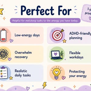 Utskrivbar energiplanerare för ADHD för att matcha uppgifter med din dagliga energi bild 6
