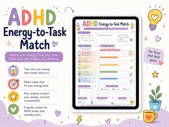 ADHD Energy Task Planner Printable for Matching Tasks to Your Daily Energy